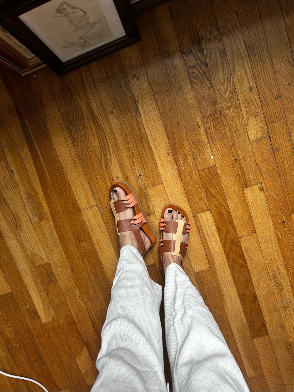 Ulla Johnson Two-Tone Tan & Light Brown Leather Slide Sandals - Picture 4 of 6